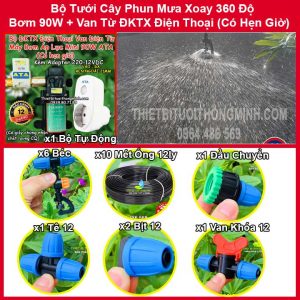Bộ tưới cây phun mưa xoay 360 độ điều khiển máy bơm từ xa bằng điện thoại 6 đầu tưới Malee Thái Lan